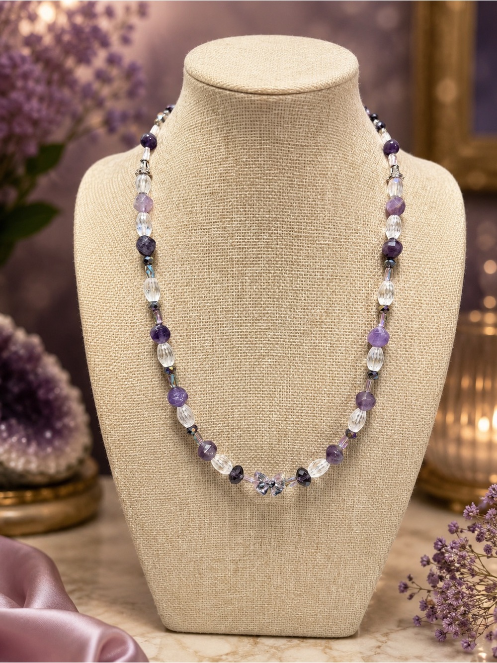 Amethyst and AB beaded necklace